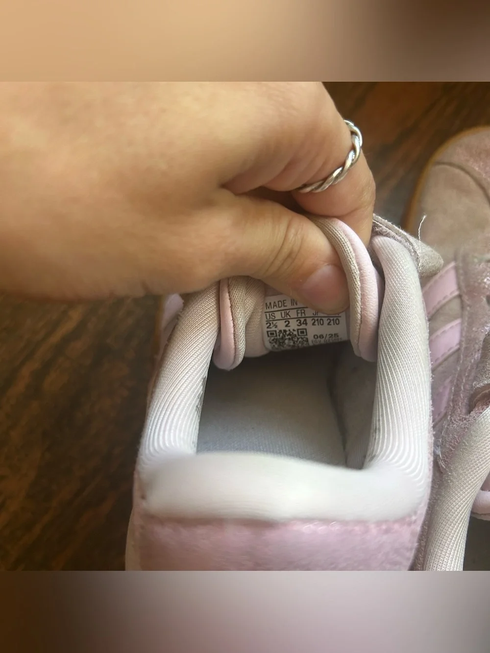 Girls pink shimmery adidas slip ons size 2.5